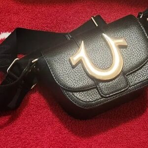 True Religion Black Crossbody Bag with Gold Accent